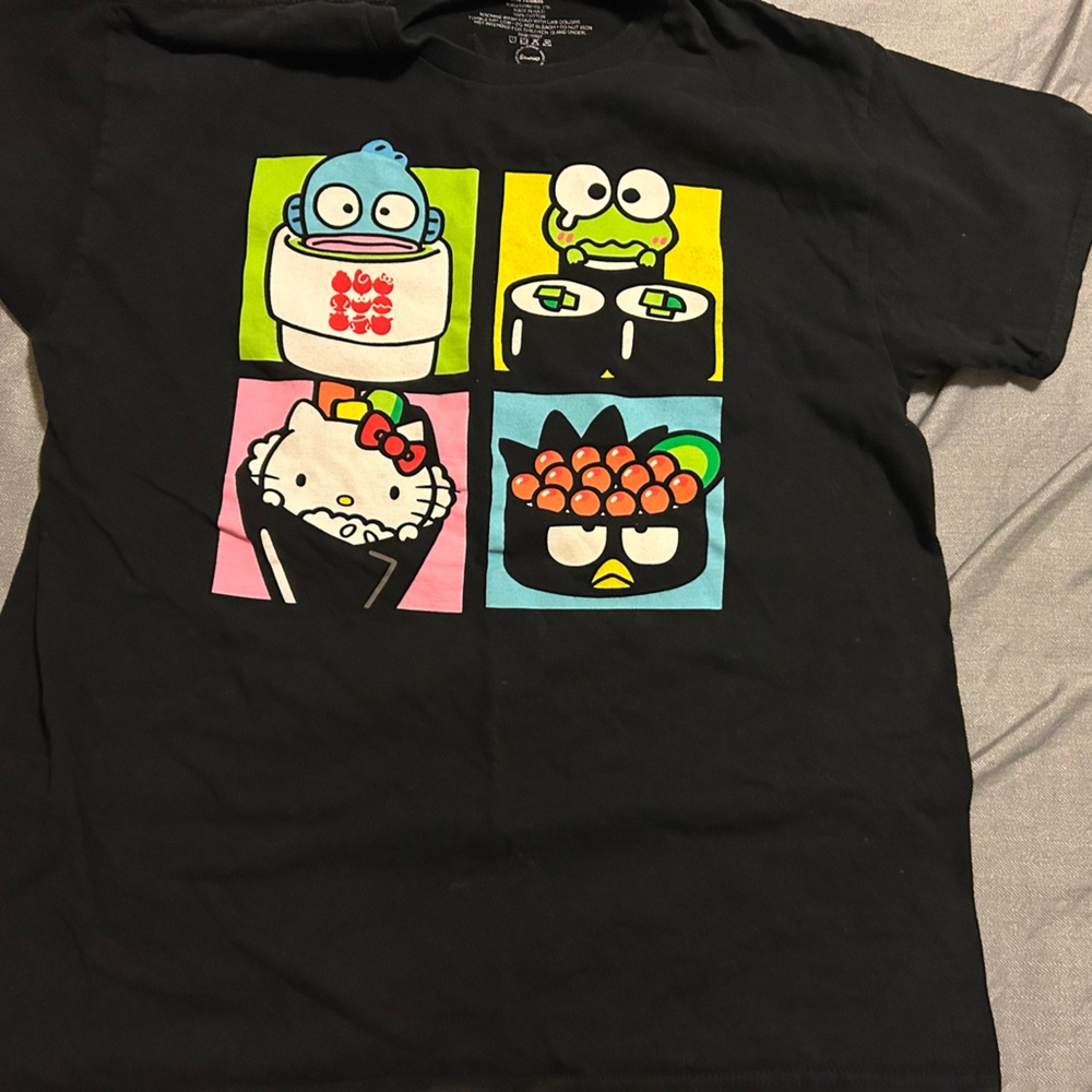 Hello Kitty Black Tee with Colorful Sushi Characters